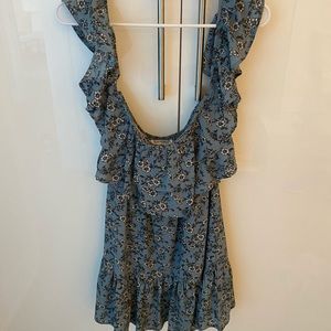 Blue floral print ruffled strap dress